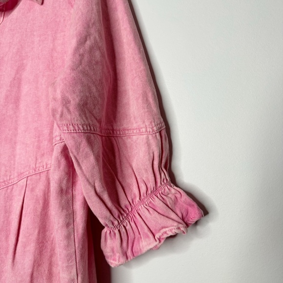 Washed Denim Puff Sleeve Mini Dress Hot Pink XL - Picture 4 of 7